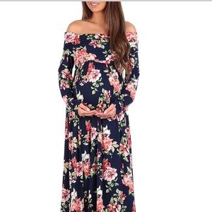 Navy and pink off the shoulder maternity dress NWT